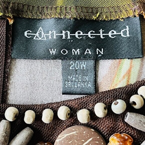 Connected Woman Beaded Neckline Dress Size 20W Tropical Print Brown, Green, Red - Picture 10 of 11